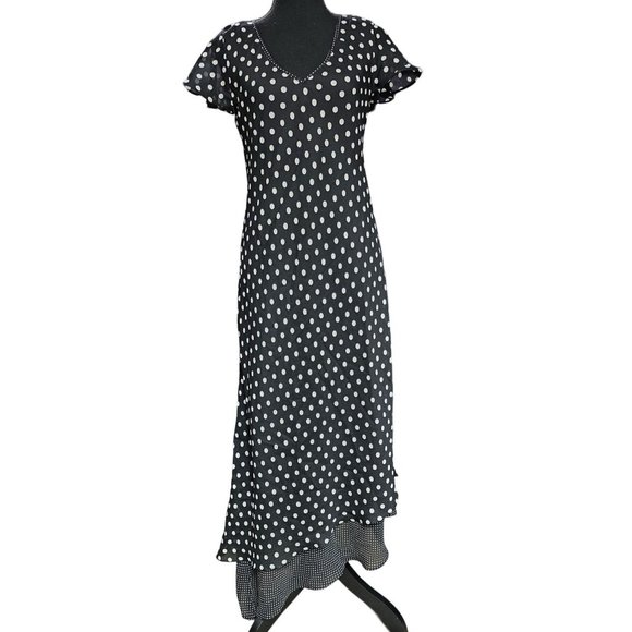 Positive Attitude Black and White Polka-Dot Maxi, Full Length Dress, Size 10 - Picture 1 of 6